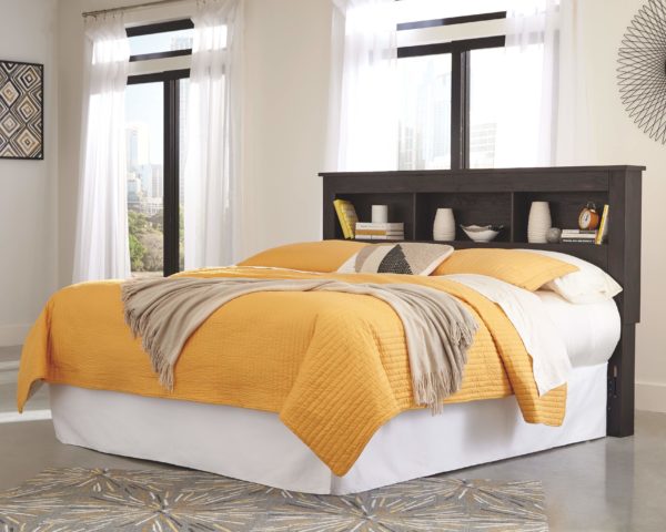 Reylow - Dark Brown - King Bookcase Headboard with Bolt on Bed Frame