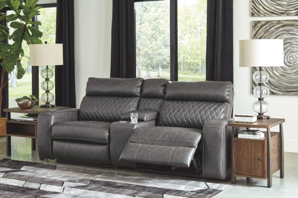 Samperstone - Gray - Left Arm Facing Zero Wall Power Recliner, Console with Storage, Right Arm Facing Zero Wall Power Recliner Sectional