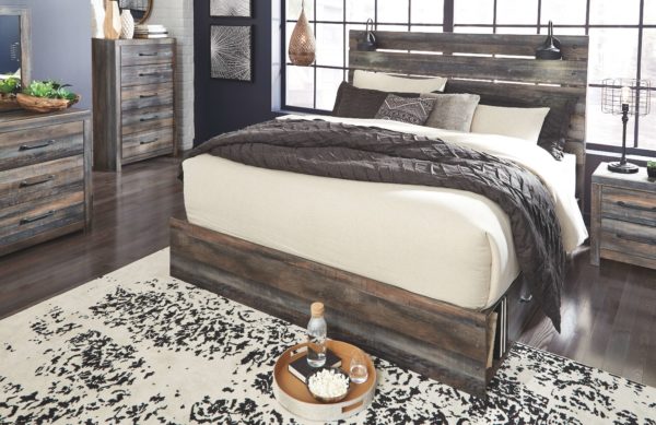 Drystan - Multi - 6 Pc. - Dresser, Mirror, King Panel Bed with 2 Side Drawers