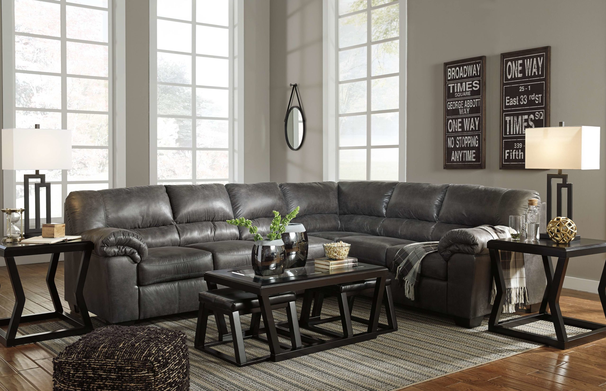 Bladen - Slate - 6 Pc. - Right Arm Facing Sofa, Armless Chair, Left Arm Facing Loveseat Sectional, Kelton Cocktail Table, 2 End Tables