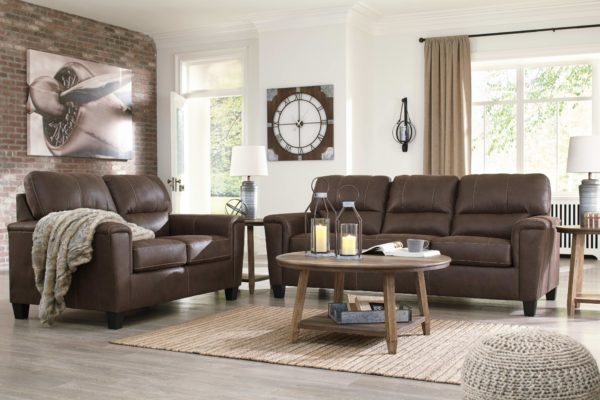 Navi - Chestnut - 3 Pc. - Sofa, Loveseat, Raebecki Table Set