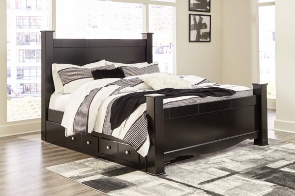Mirlotown - Almost Black - King Poster Bed with Side Storage