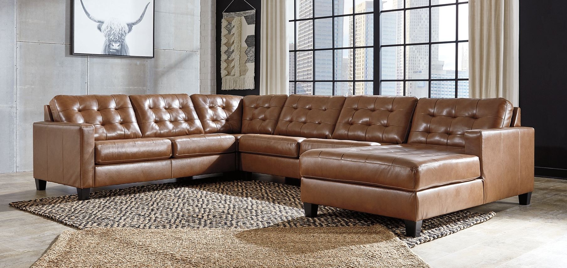 Baskove - Auburn - Left Arm Facing Loveseat, Armless Loveseat, Wedge, Right Arm Facing Corner Chaise Sectional