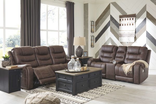 Yacolt - Walnut - 2 Pc. - Power Reclining Sofa with Adjustable Headrest, Power Reclining Loveseat with Console