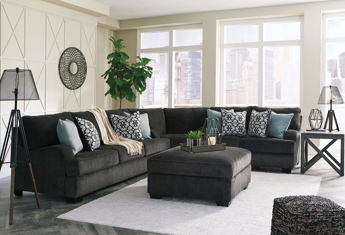 Charenton - Charcoal - 4 Pc. - Sofa, Wedge, Loveseat Sectional, Ottoman with Storage