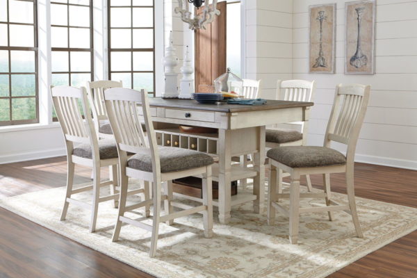 Bolanburg - Antique White - 7 Pc. - Rectangular Dining Room Counter Table, 6 Upholstered Barstools