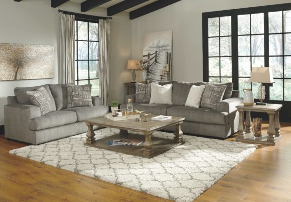 Soletren - Ash - 6 Pc. - Sofa, Loveseat, Johnelle Cocktail Table, 2 End Tables, Sofa Table