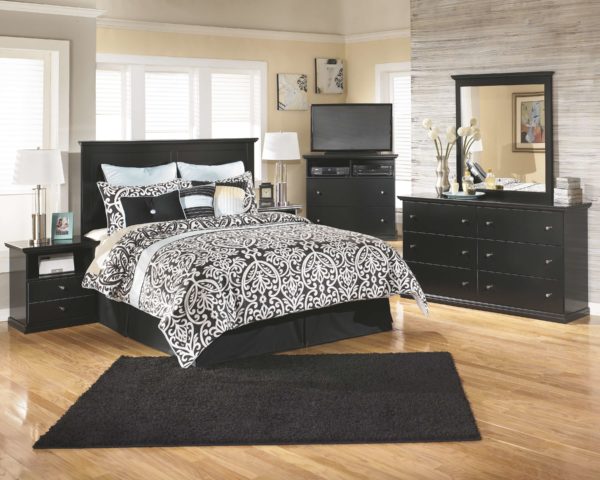 Maribel - Black - 4 Pc. - Dresser, Mirror & Queen Panel Headboard with Bolt on Bed Frame