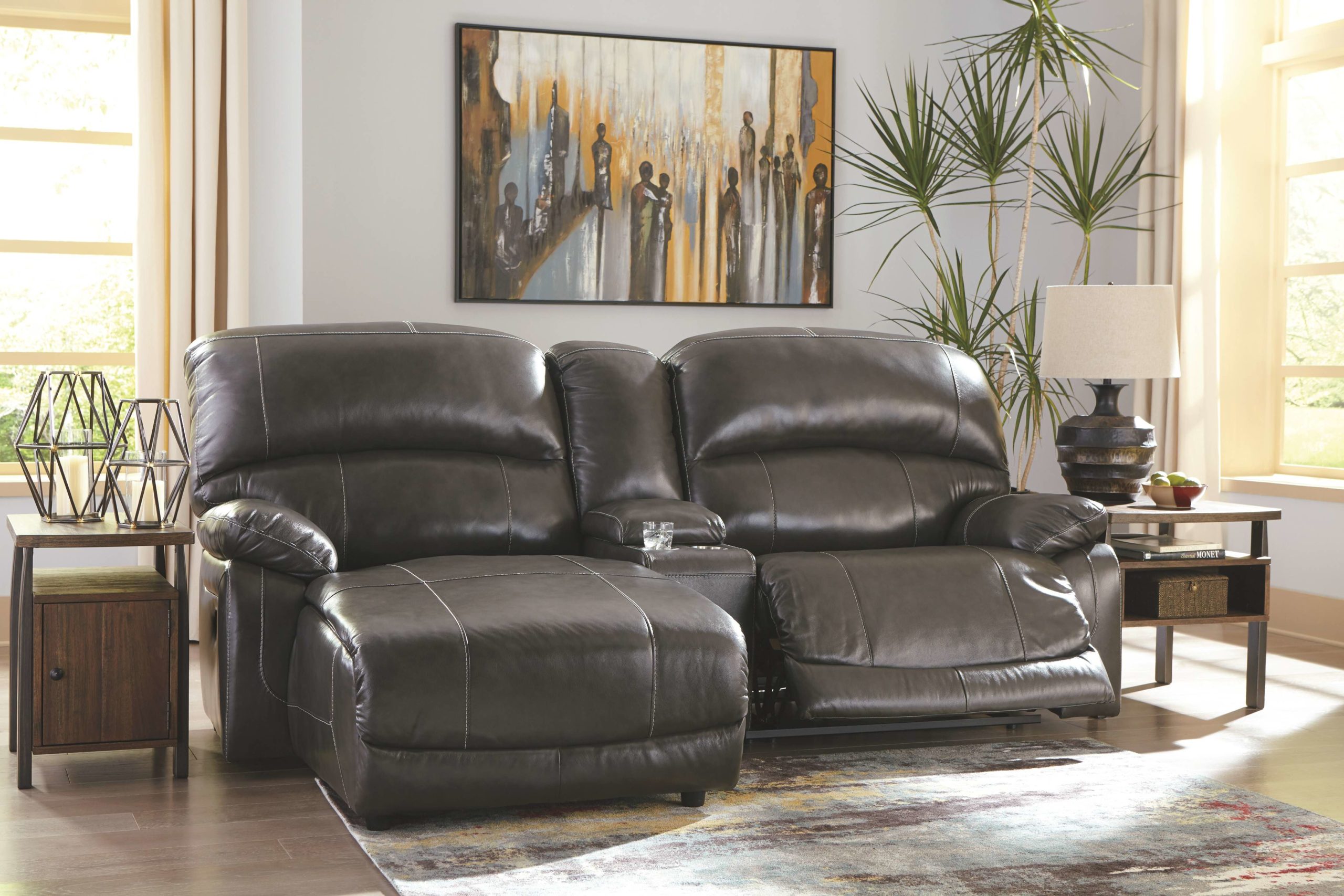 Hallstrung - Gray - Left Arm Facing Press Back Power Chaise, Console, Right Arm Facing Zero Wall Power Recliner Sectional