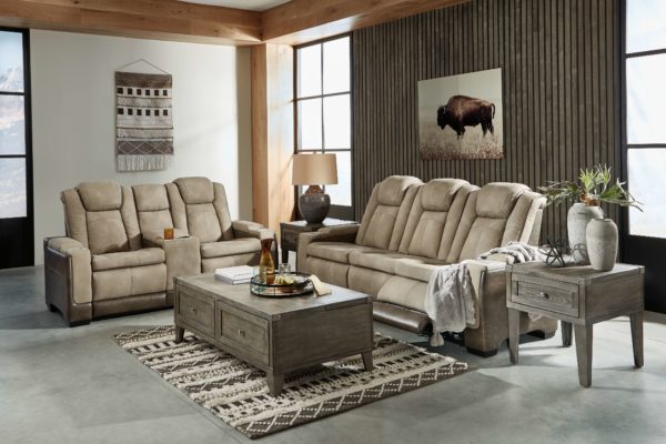 Next-Gen DuraPella - Sand - 5 Pc. - 2 Seat Power Recliner Sofa Adjustable Headrest, Power Reclining Loveseat with CON/Adjustable Headrest, Chazney Cocktail Table, 2 End Tables