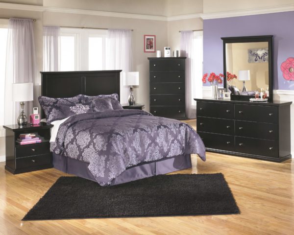 Maribel - Black - 6 Pc. - Dresser, Mirror, Chest, Full Panel Headboard, 2 Nightstands