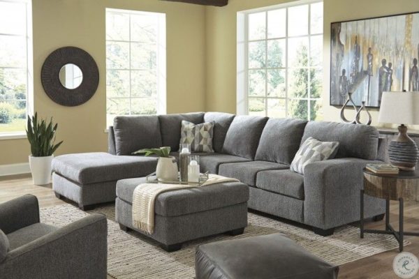 Dalhart - Charcoal - 5 Pc. - Left Arm Facing Corner Chaise, Right Arm Facing Sofa Sectional, Rocker Recliner, Accent Ottoman, Nashbryn End Table