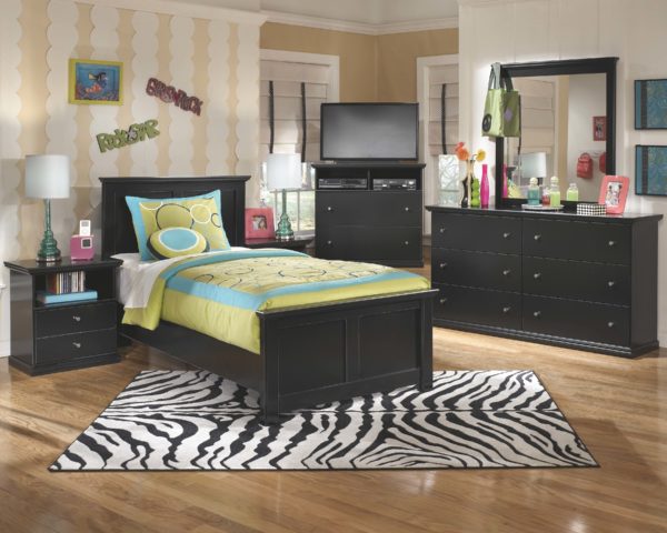 Maribel - Black - 5 Pc. - Dresser, Mirror, Twin Panel Bed