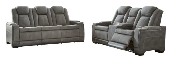 Next-Gen DuraPella - Slate - 2 Pc. - 2 Seat Power Recliner Sofa Adjustable Headrest, Power Reclining Loveseat with CON/Adjustable Headrest