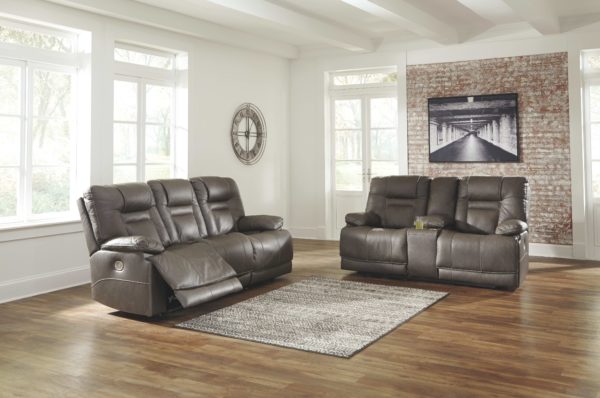 Wurstrow - Smoke - 2 Pc. - Power Reclining Sofa with Adjustable Headrest, Power Reclining Loveseat with CON/Adjustable HDRST