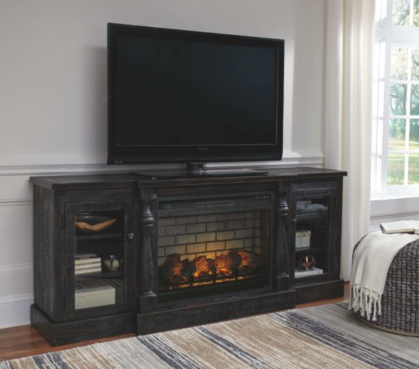 Mallacar - Black - 2 Pc. - 75" TV Stand with Electric Infrared Fireplace Insert
