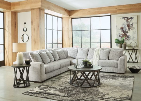 Regent Park - Pewter - 9 Pc. - Left Arm Facing Corner Chair, Armless Chair (2), Wedge, Right Arm Facing Corner Chair Sectional, Sharzane Cocktail Table, 2 End Tables, Sofa Table