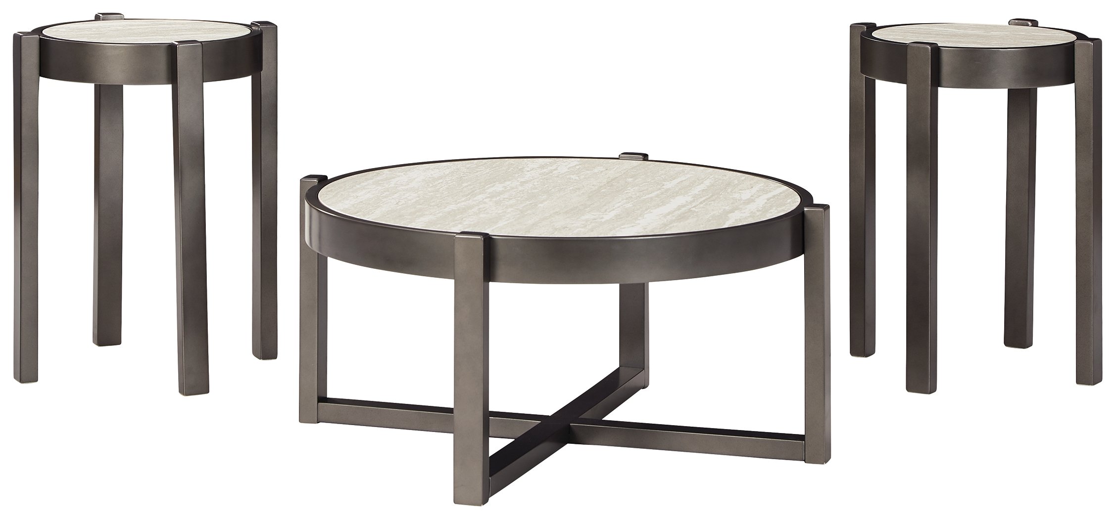 Lannoli - Beige/Pewter - Occasional Table Set (3/CN)