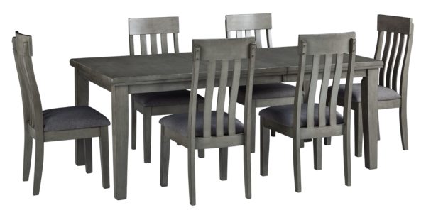 Hallanden - Gray - 7 Pc. - RECT DRM Butterfly EXT Table, 6 Side Chairs